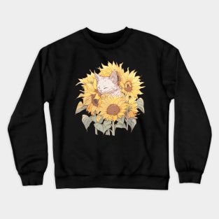 Kitten cat asleep in sunflowers ...awww! Crewneck Sweatshirt